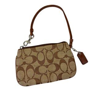 Coach Monogrammed Brown Leather Small Wristlet 6x4